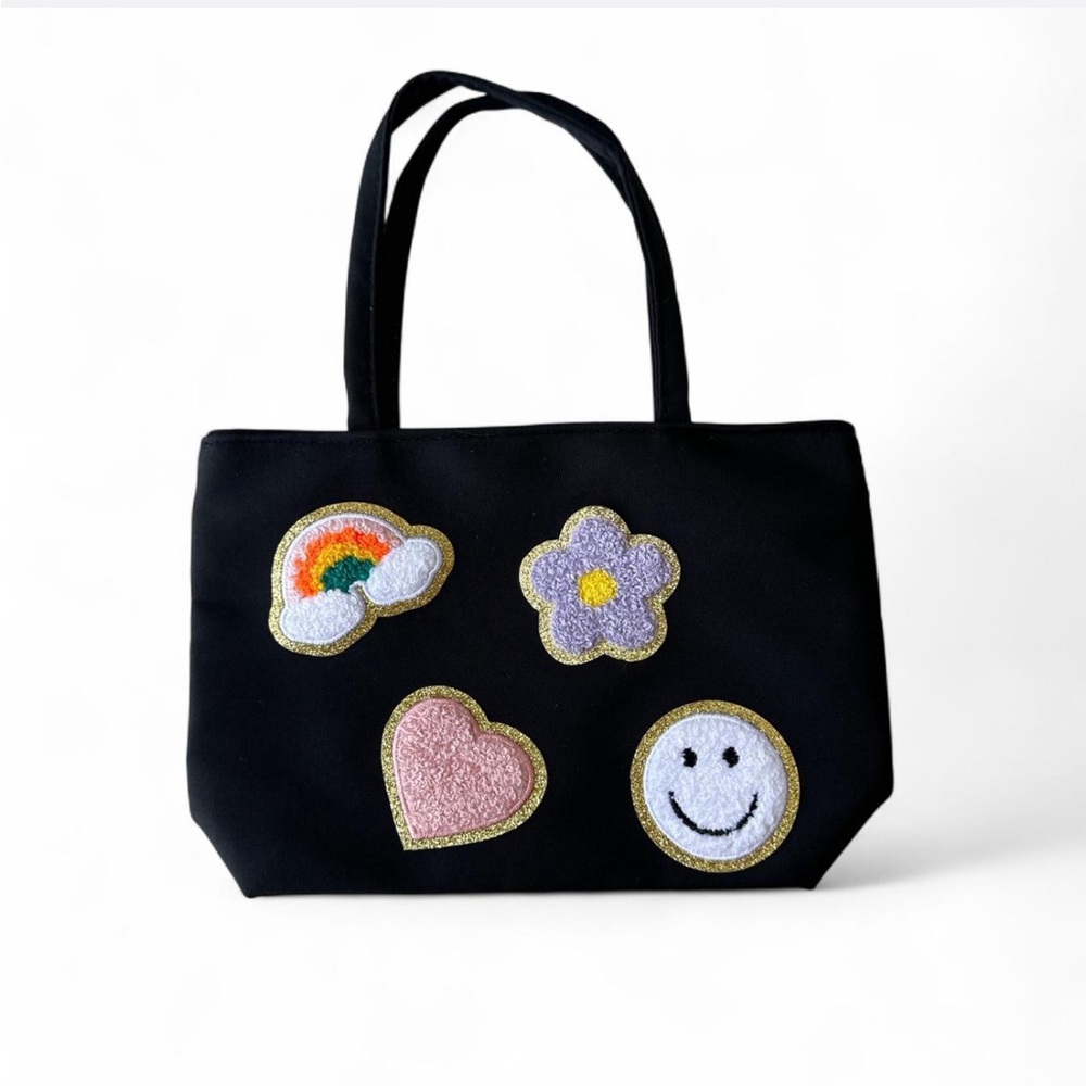 Black Mini Tote Bag with Colorful Patches